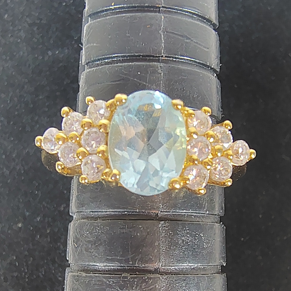 Gold-Plated Blue Oval Stone Cluster Ring - Women Jewelry
